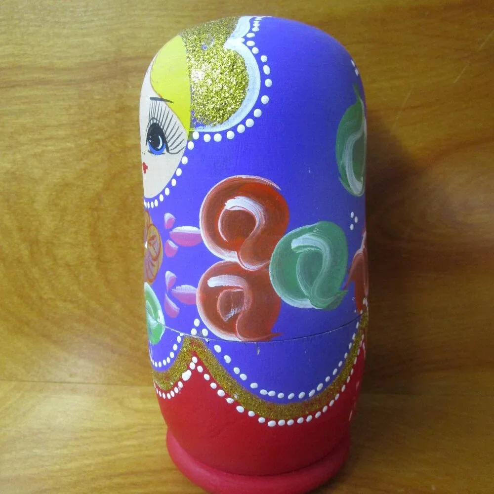 Russian nesting dolls beautiful purple hand painted red gold crown 6 piece - Picture 11 of 11